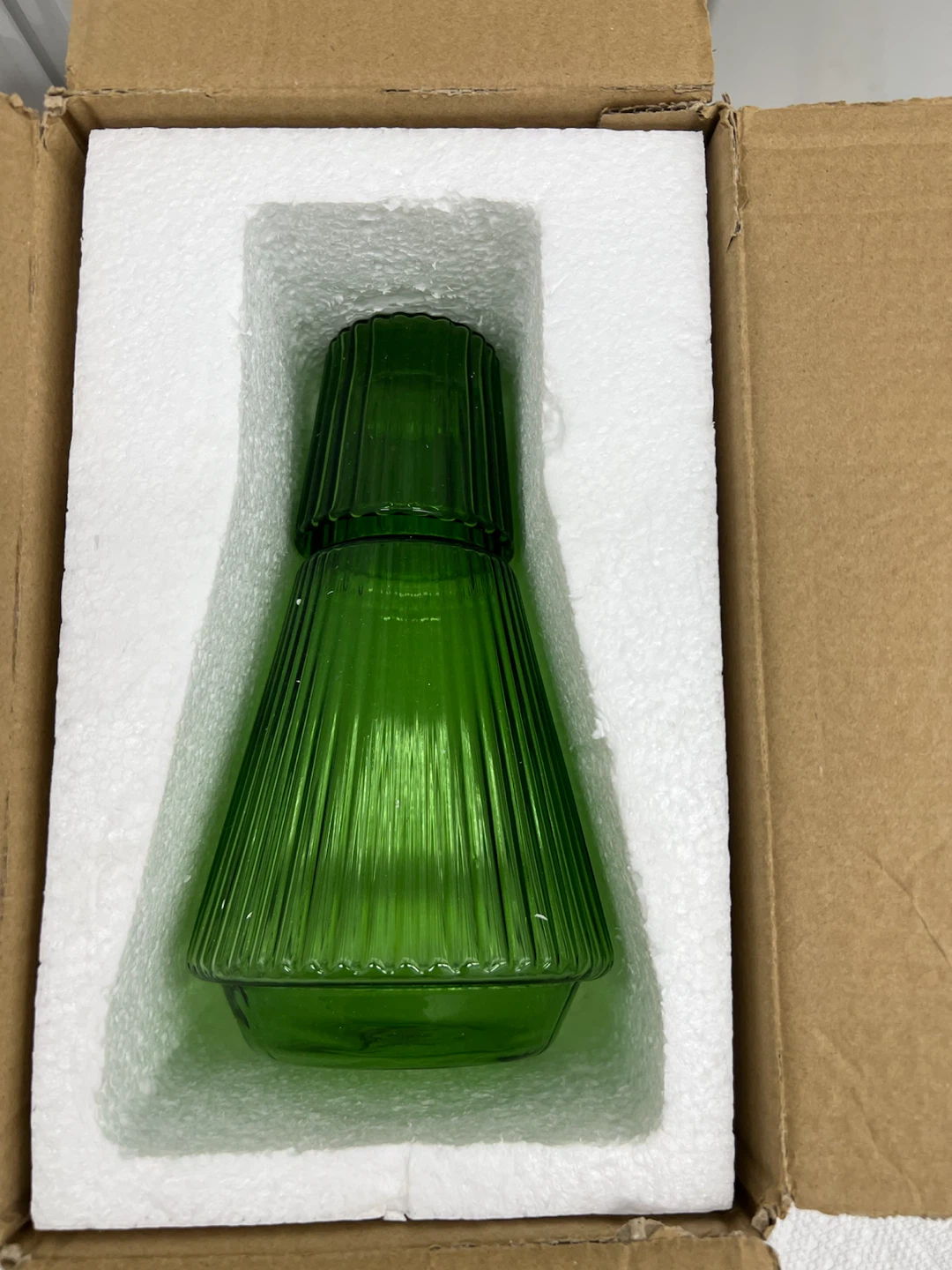 Green Glass Carafe and Tumbler Set
