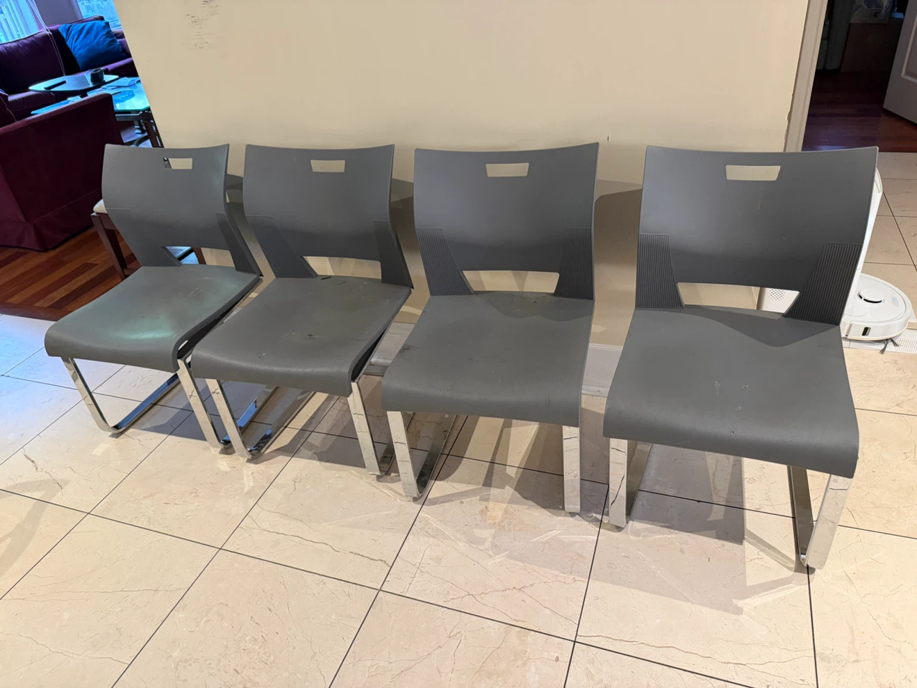 Outdoor modern Grey Chairs with Chrome Frame
