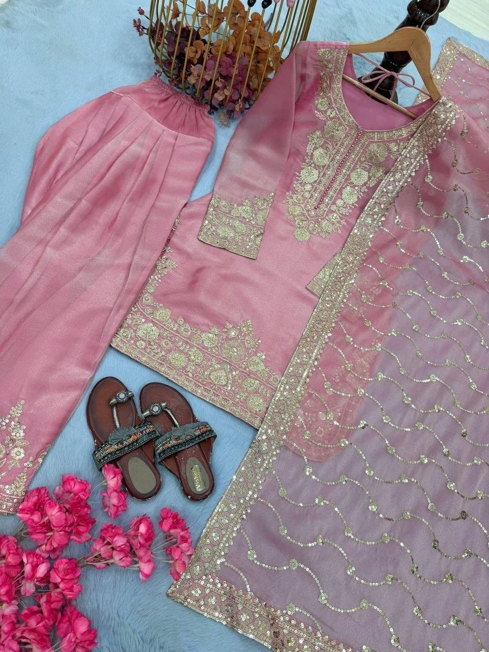 Embroidered Kurti, Pants, and Dupatta Set - photo 3