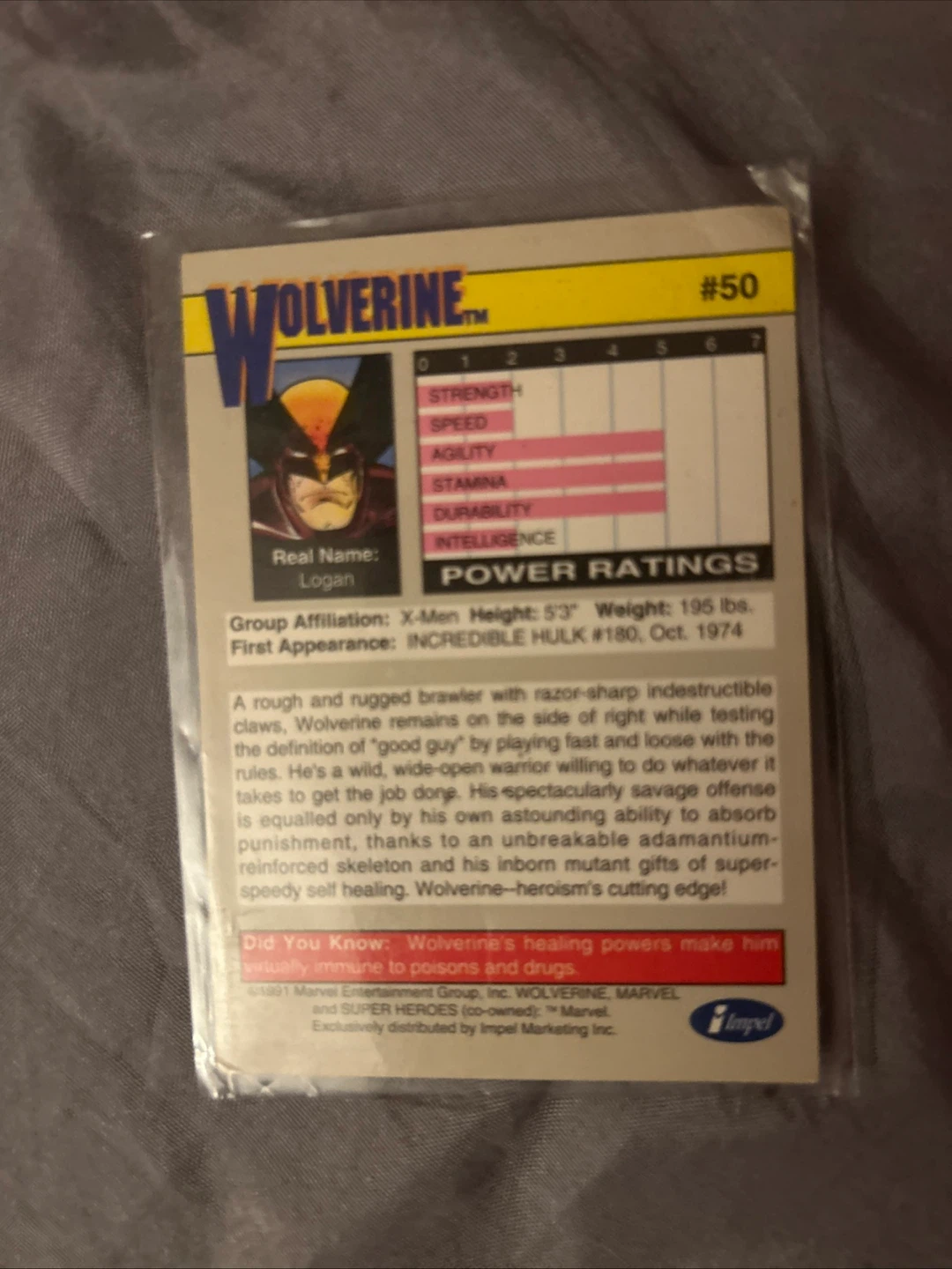 Marvel Wolverine Trading Card 1991 - photo 2