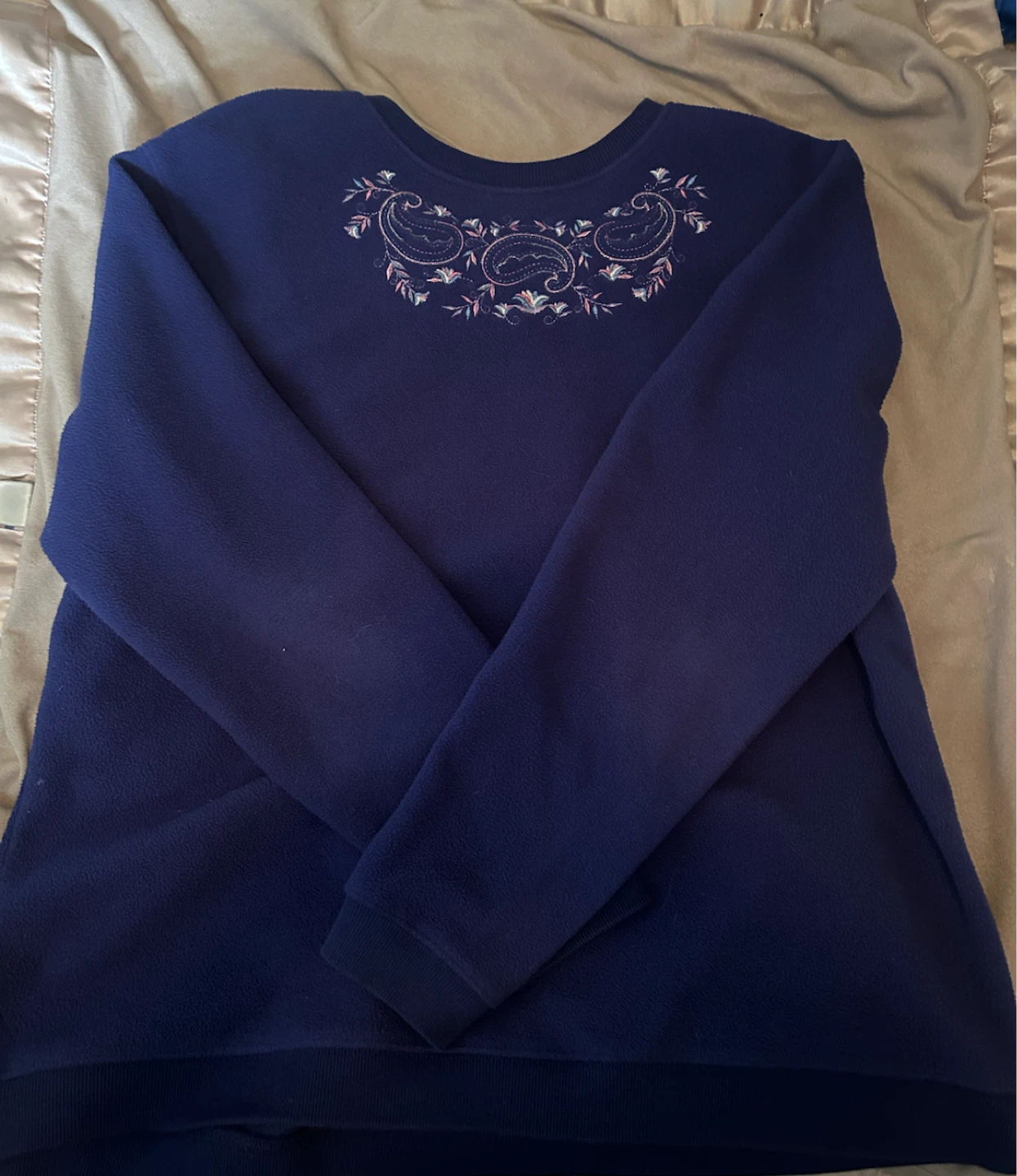 George Classics Blue Fleece Pullover with Paisley Embroidery