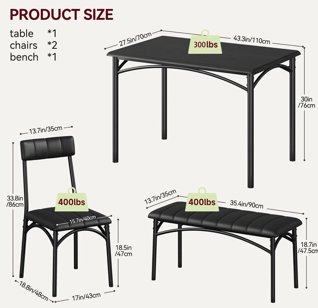 Brand New 4-Piece Dining Table Set – Table, 2 Chairs & Bench - photo 2