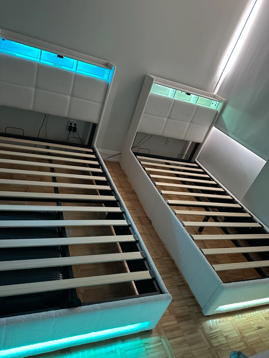 2 Twin Beds with LED Lights & Under-Bed Storage