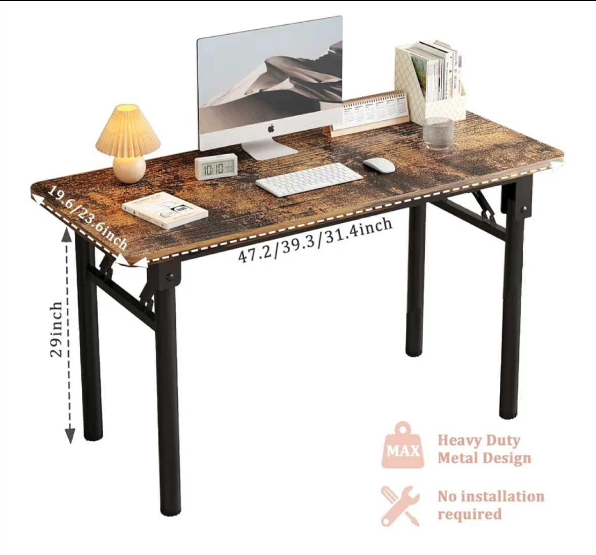Folding Desk with Wood Grain Finish - 47.2" L x 19.6" W - photo 2
