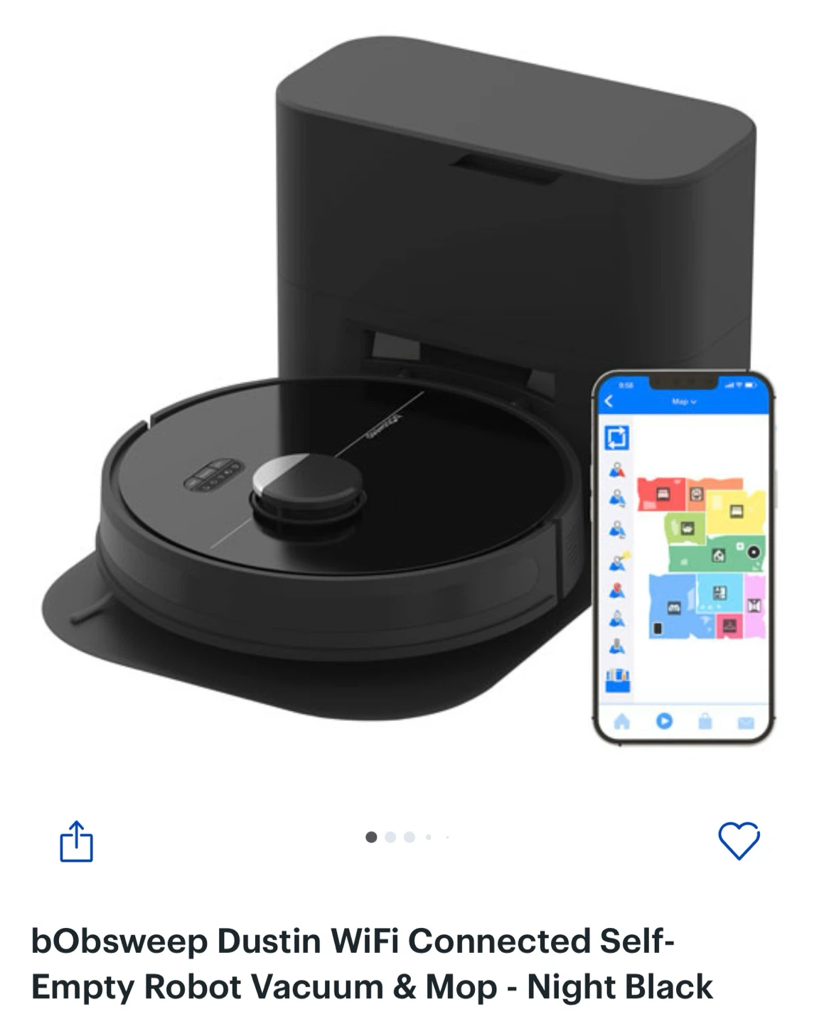 bObsweep Dustin WiFi Robot Vacuum & Mop - Night Black