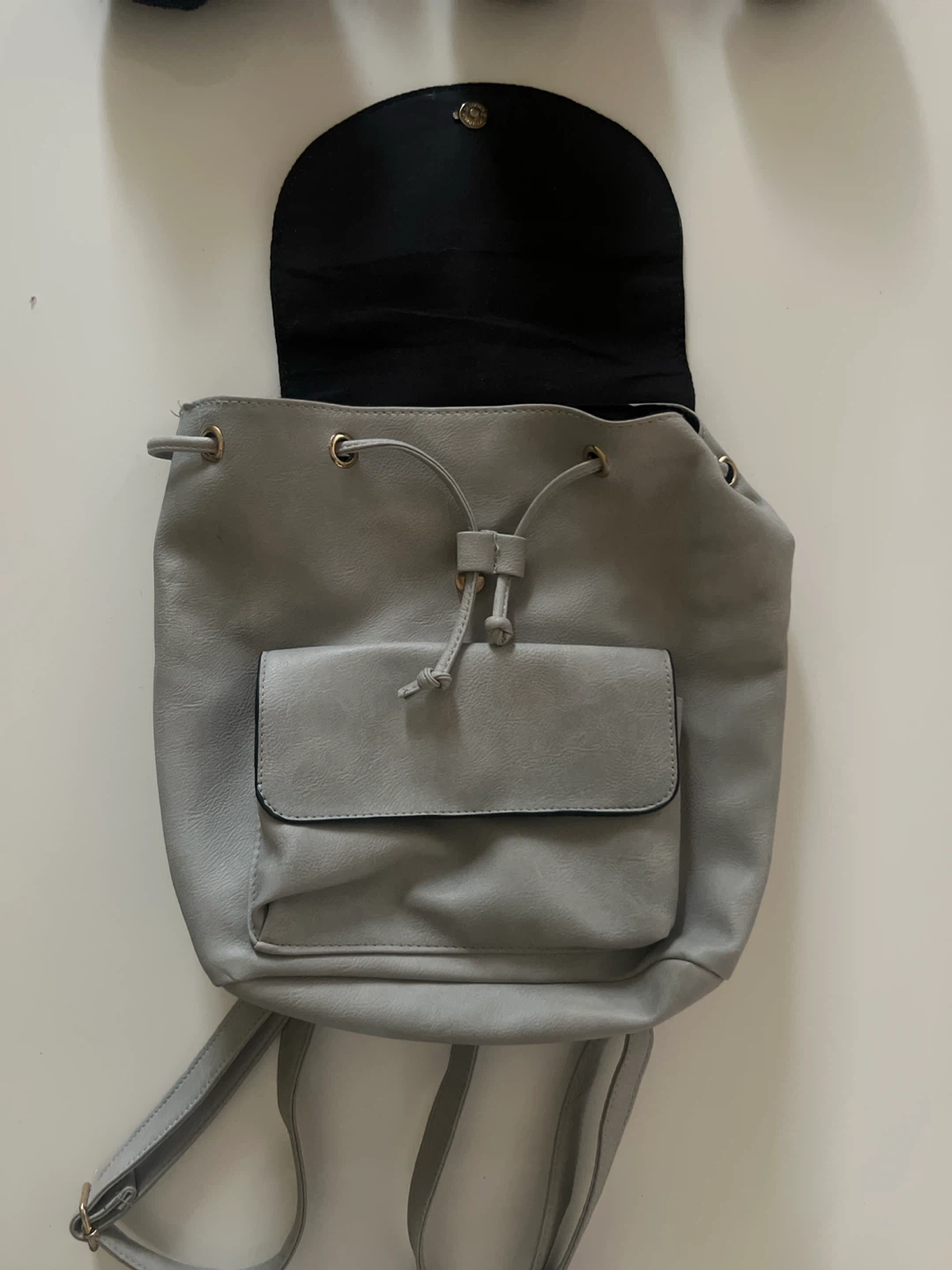 Grey Faux Leather Backpack