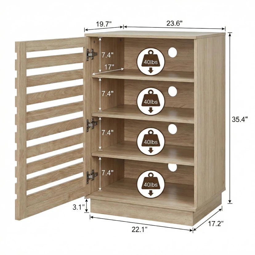 holzart Slatted Wood Audio Component Cabinet, 4-Tier - photo 2