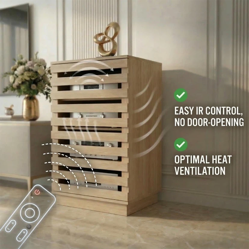 holzart Slatted Wood Audio Component Cabinet, 4-Tier - photo 3