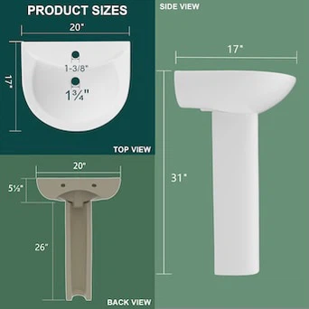 Miuara Vitreous China White Pedestal Sink - photo 4