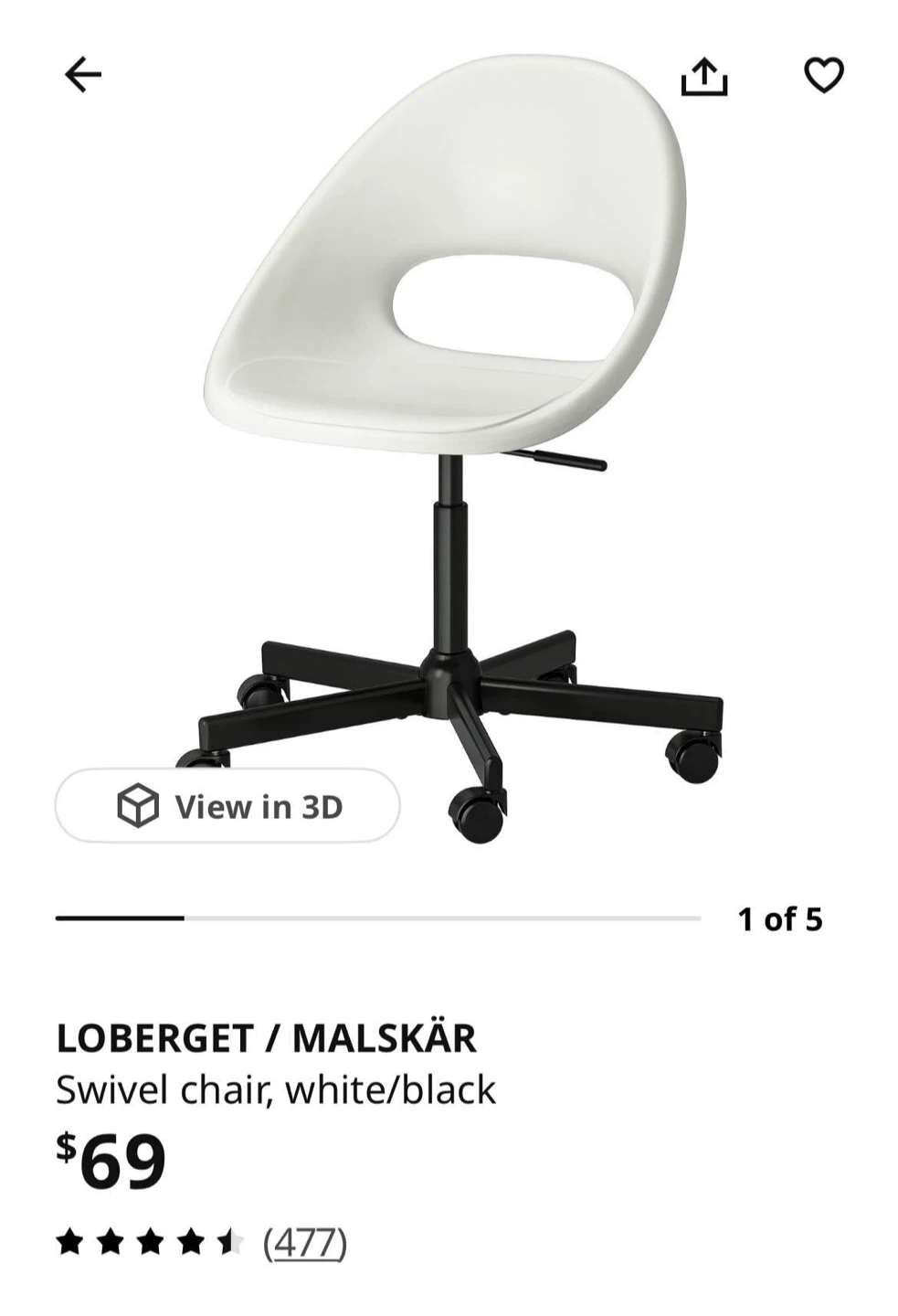 Yellow White IKEA LOBERGET / MALSKÄR Swivel Chair - White/Black