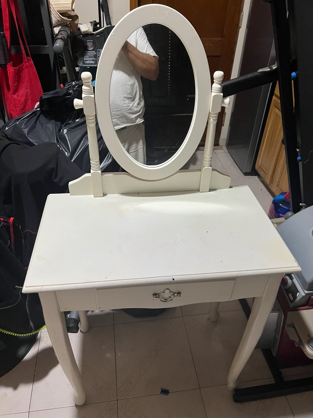 White Vanity Table with Oval Mirror