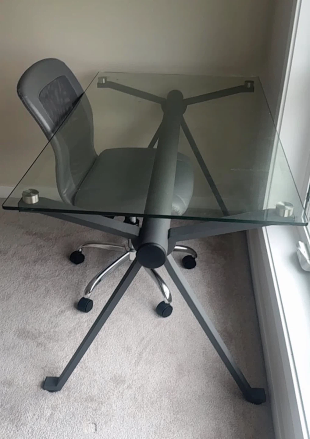 Glass top desk with metal legs