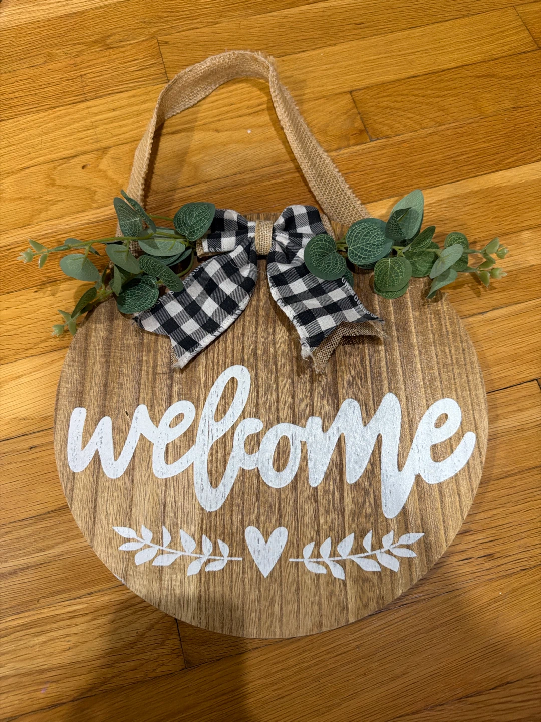 Wooden Welcome Sign with Buffalo Plaid Bow