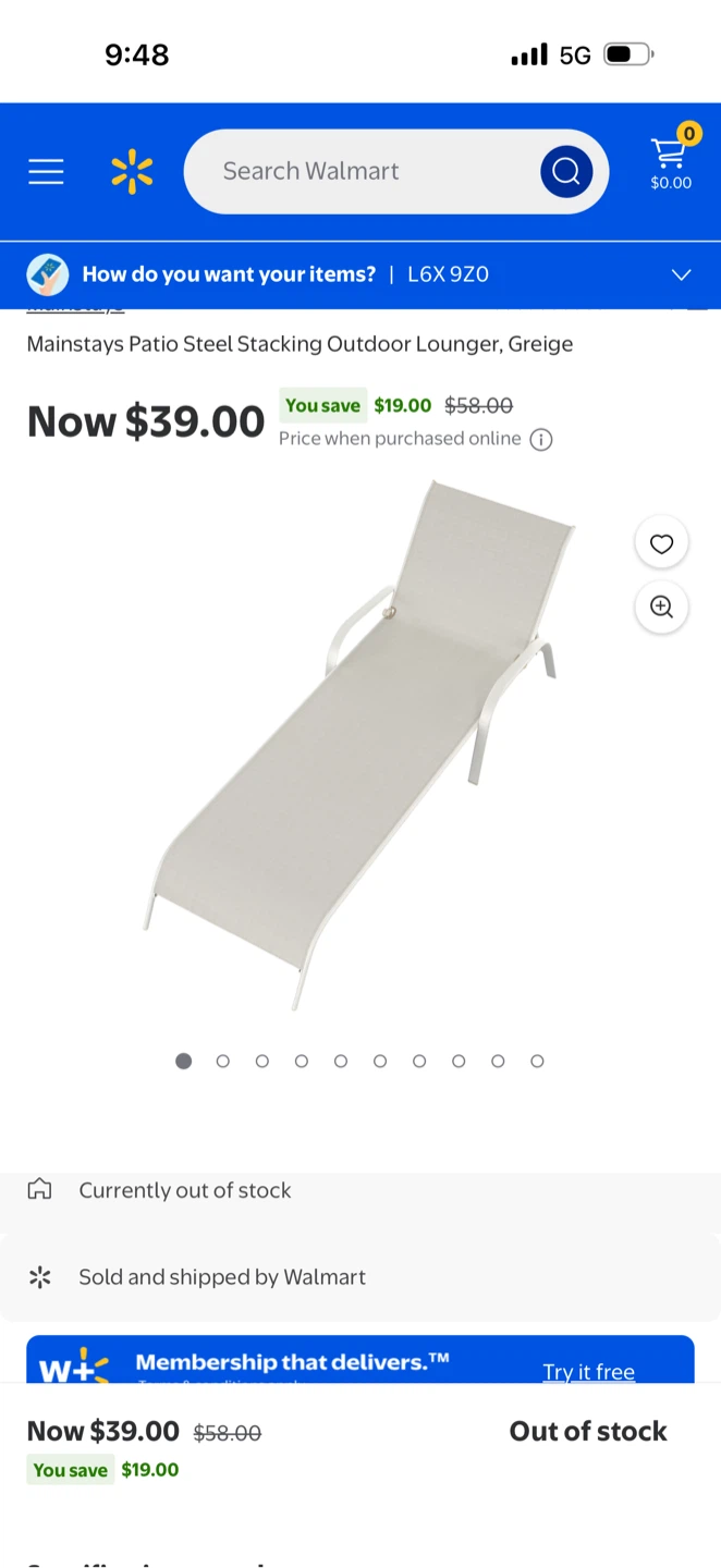 Mainstays Patio Steel Lounger - Greige