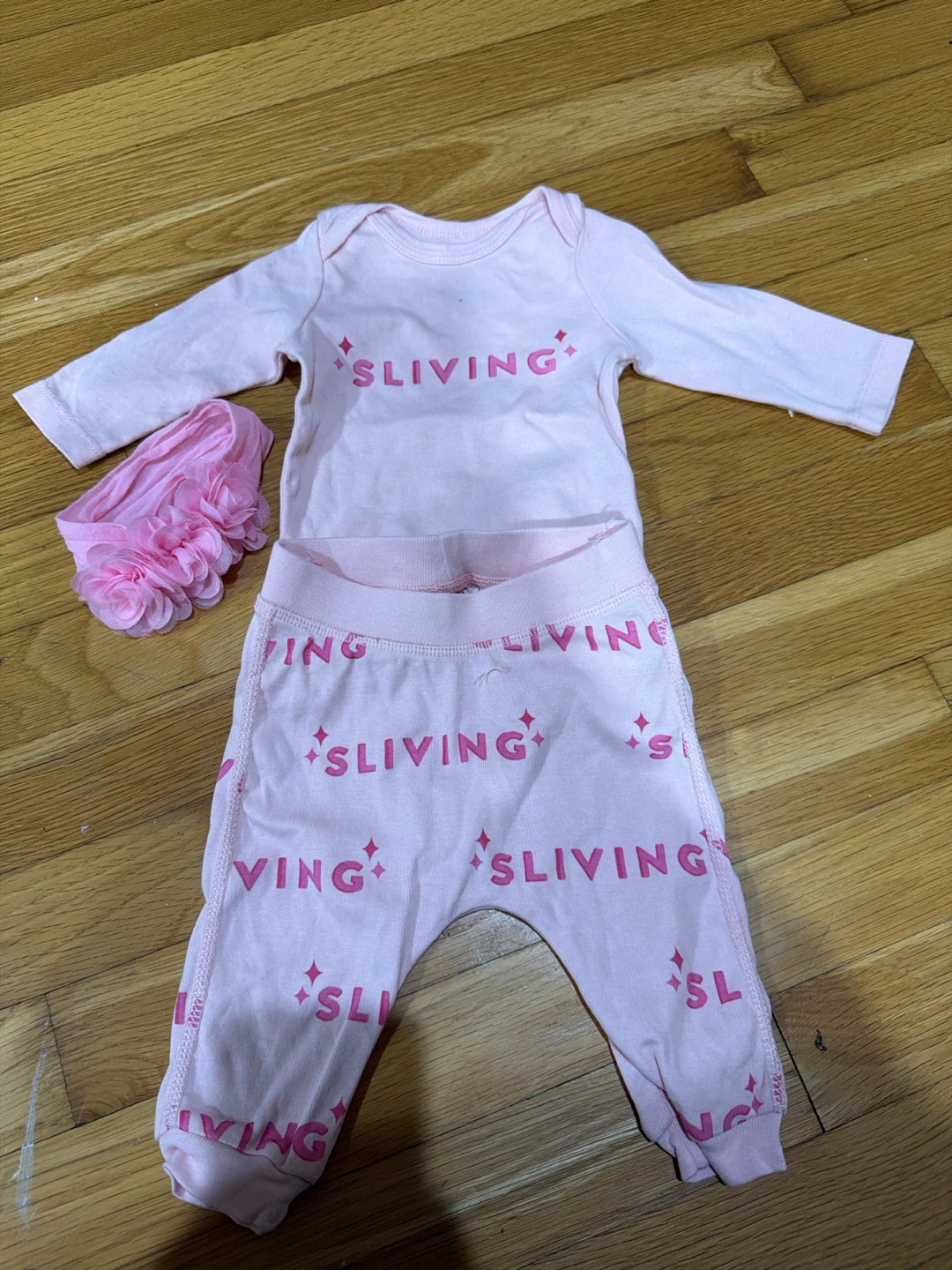 Baby Girl Long Sleeve Bodysuit+Pants Set with Headband