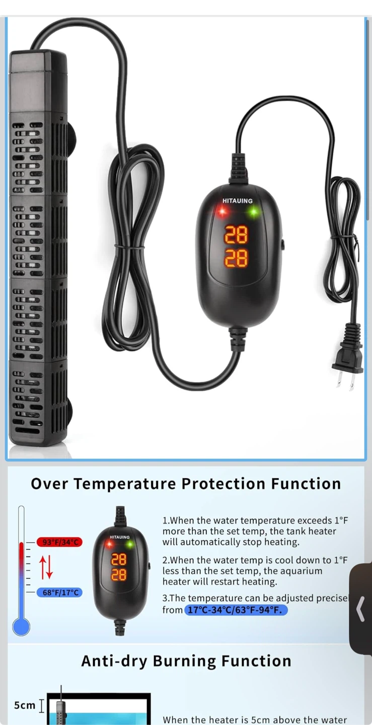 HITAUIING 200W Quartz Glass Aquarium Heater