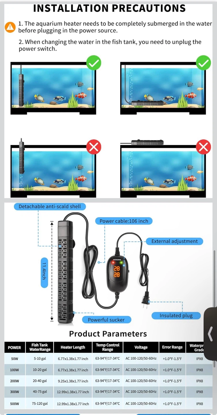HITAUIING 200W Quartz Glass Aquarium Heater - photo 2