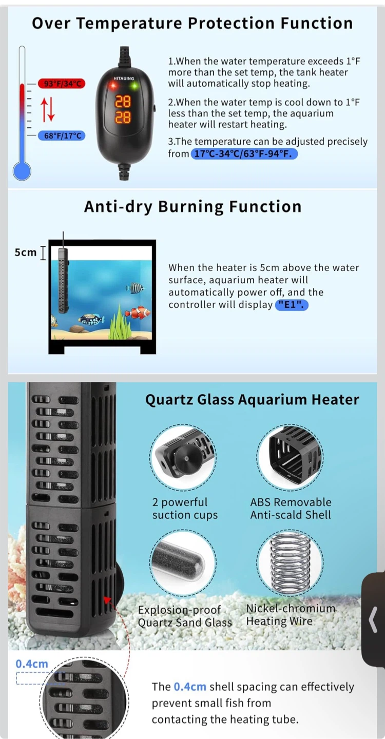HITAUIING 200W Quartz Glass Aquarium Heater - photo 4