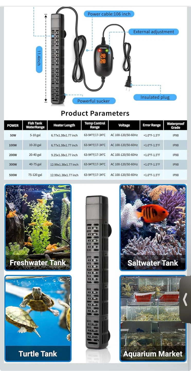 HITAUIING 200W Quartz Glass Aquarium Heater - photo 5