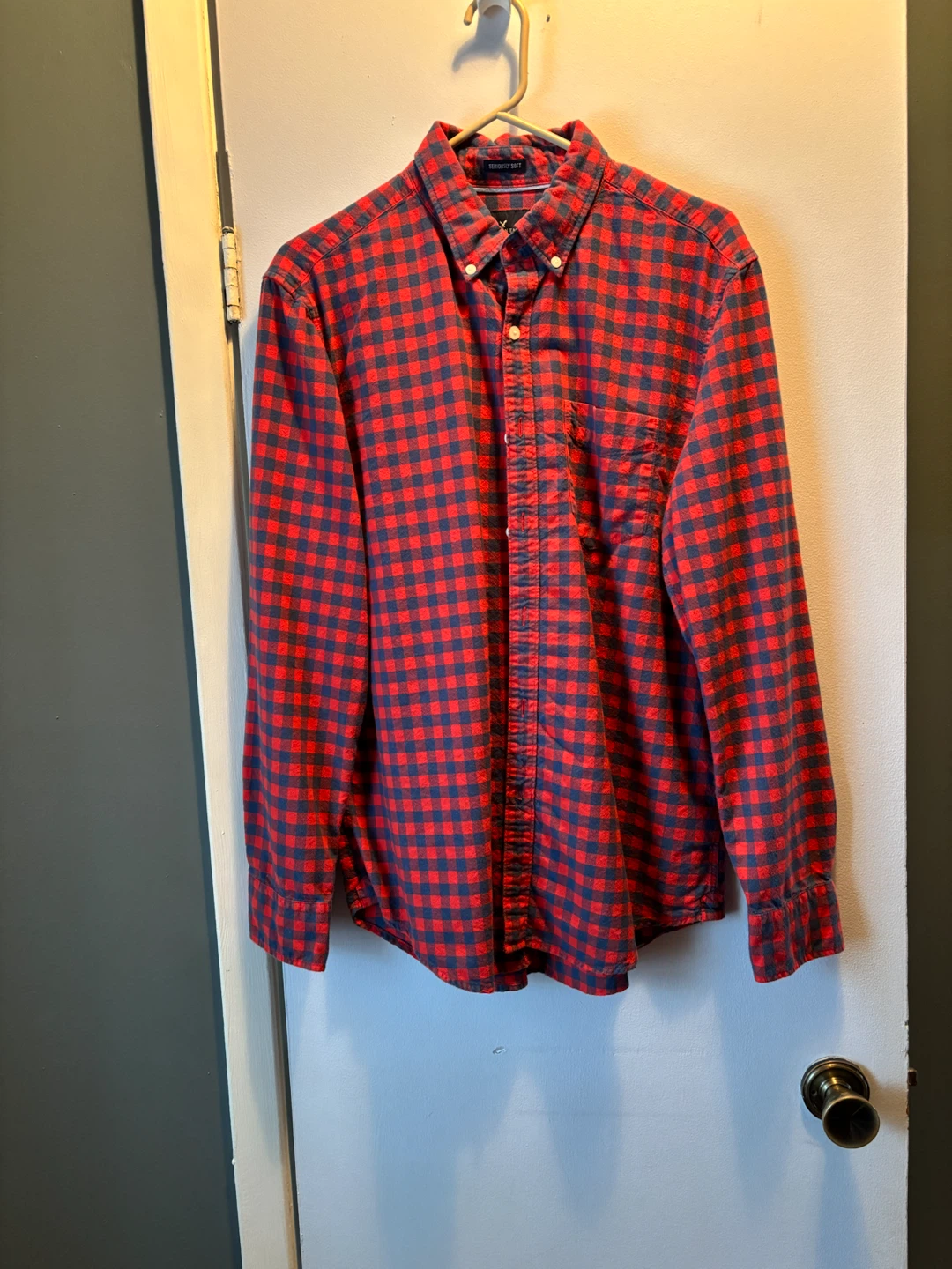 American Eagle Outfitters Red & Blue Plaid Long Sleeve Shirt M/M