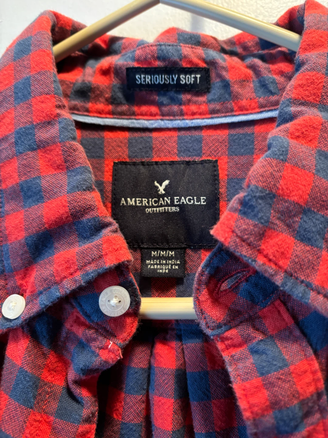 American Eagle Outfitters Red & Blue Plaid Long Sleeve Shirt M/M - photo 2