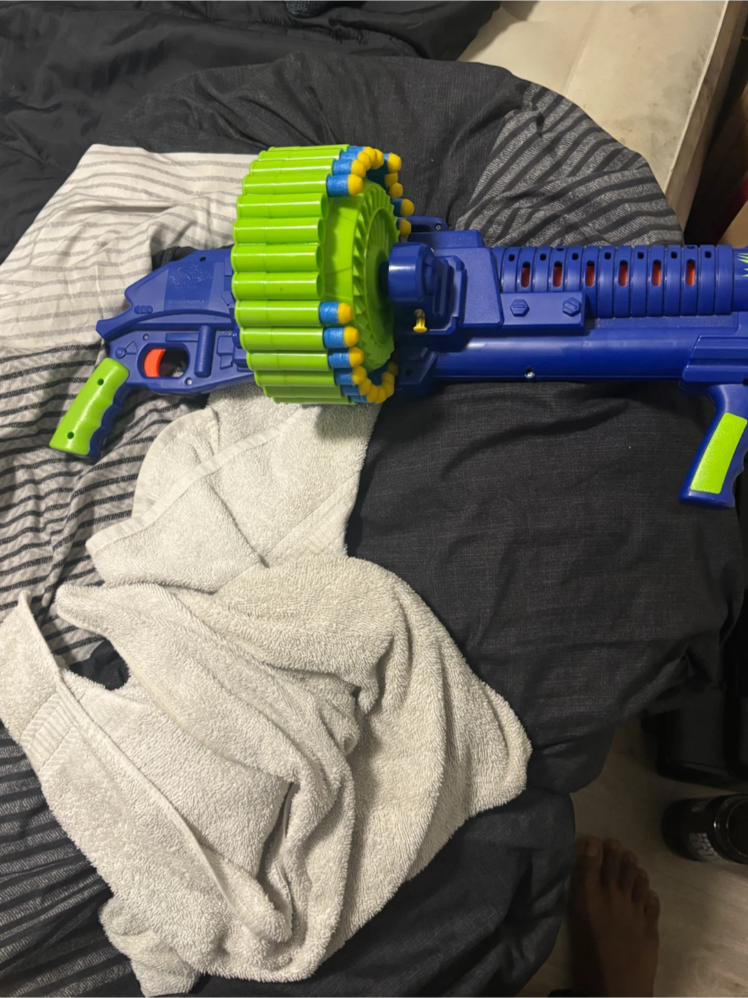 Blue and Green Toy Gun with Drum Magazine