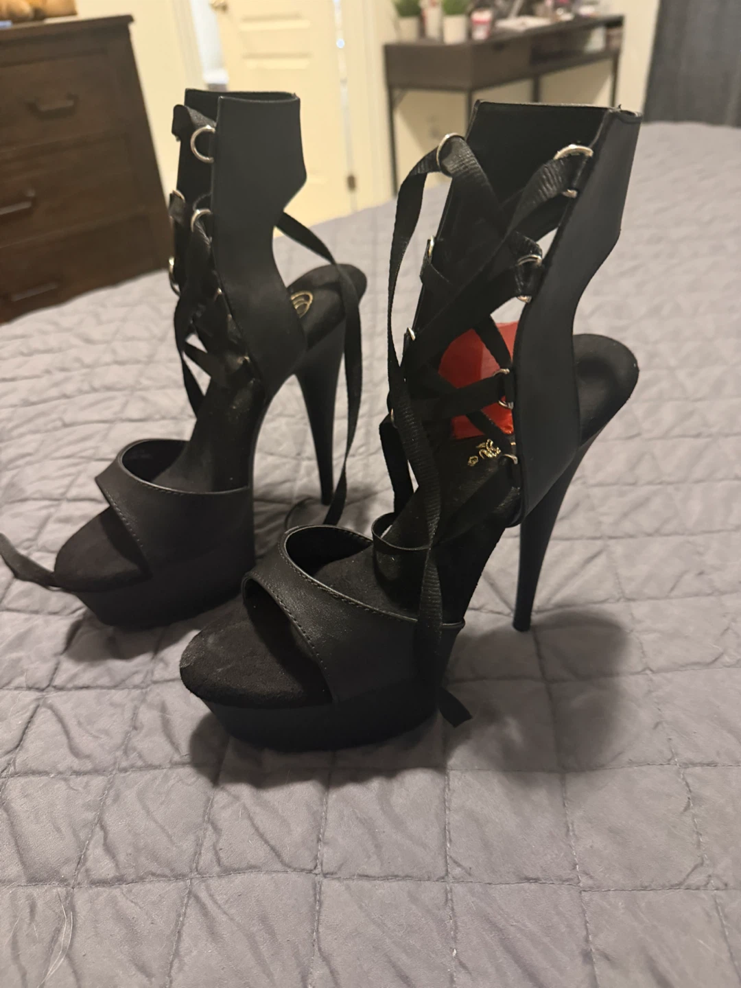 Pleaser Black Faux Leather Stiletto Heels