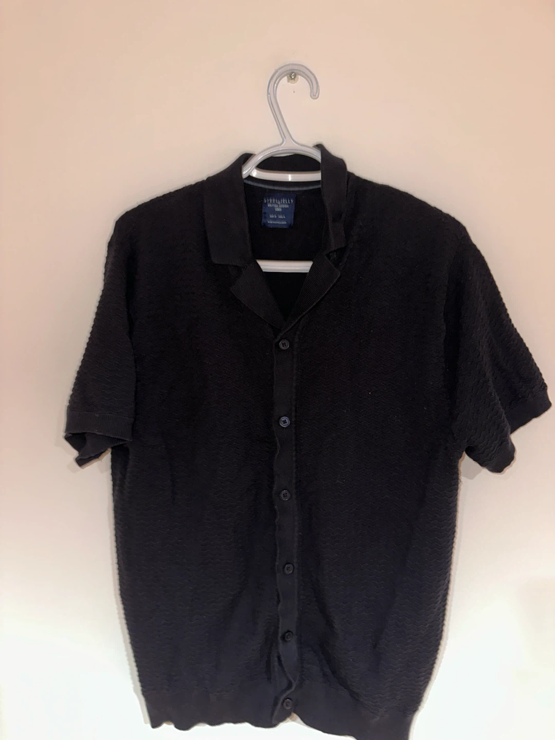Steel & Jelly Men's Black Textured Short Sleeve Button-Up Shirt