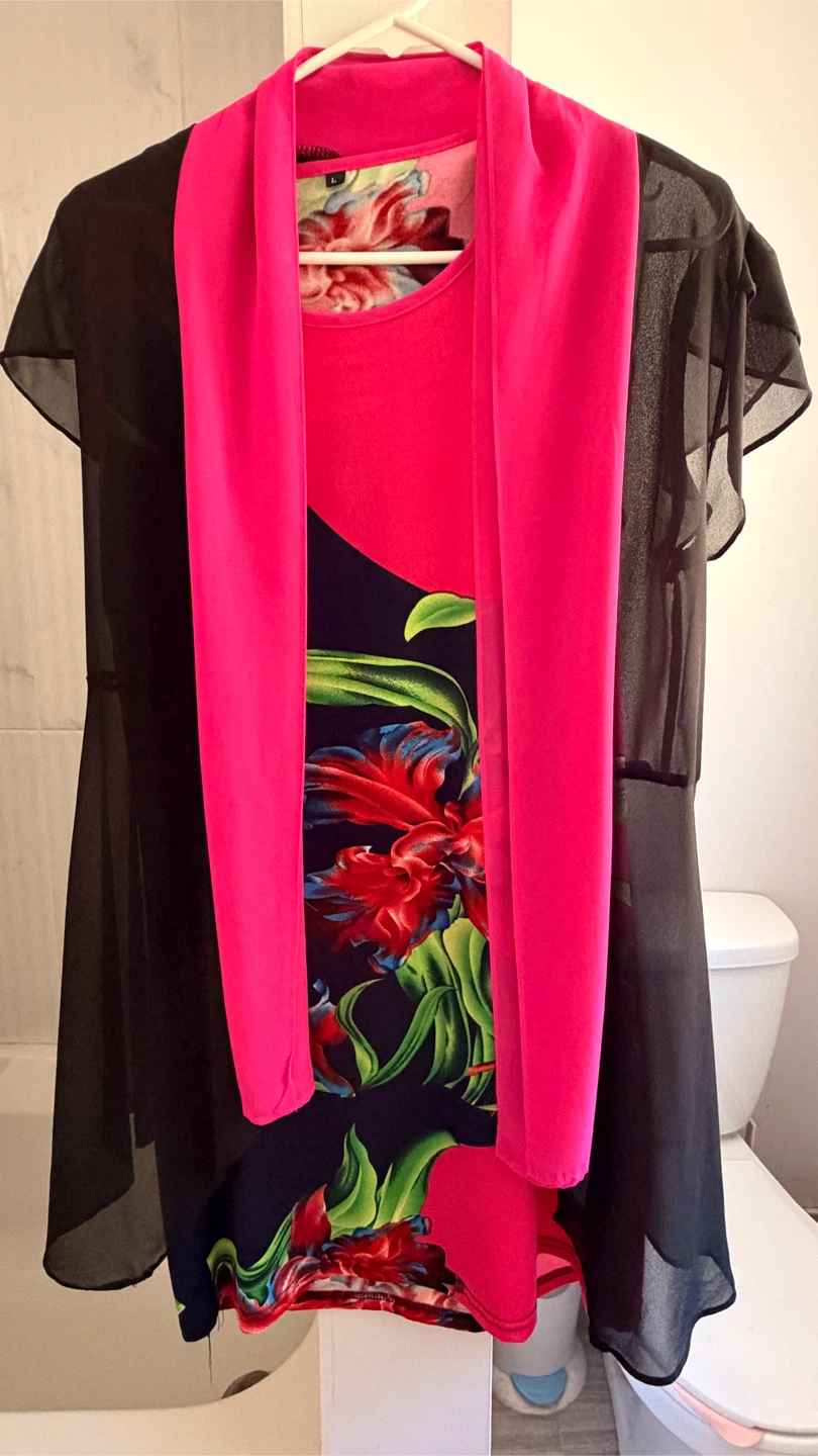 Women's Floral Print Dress with Scarf