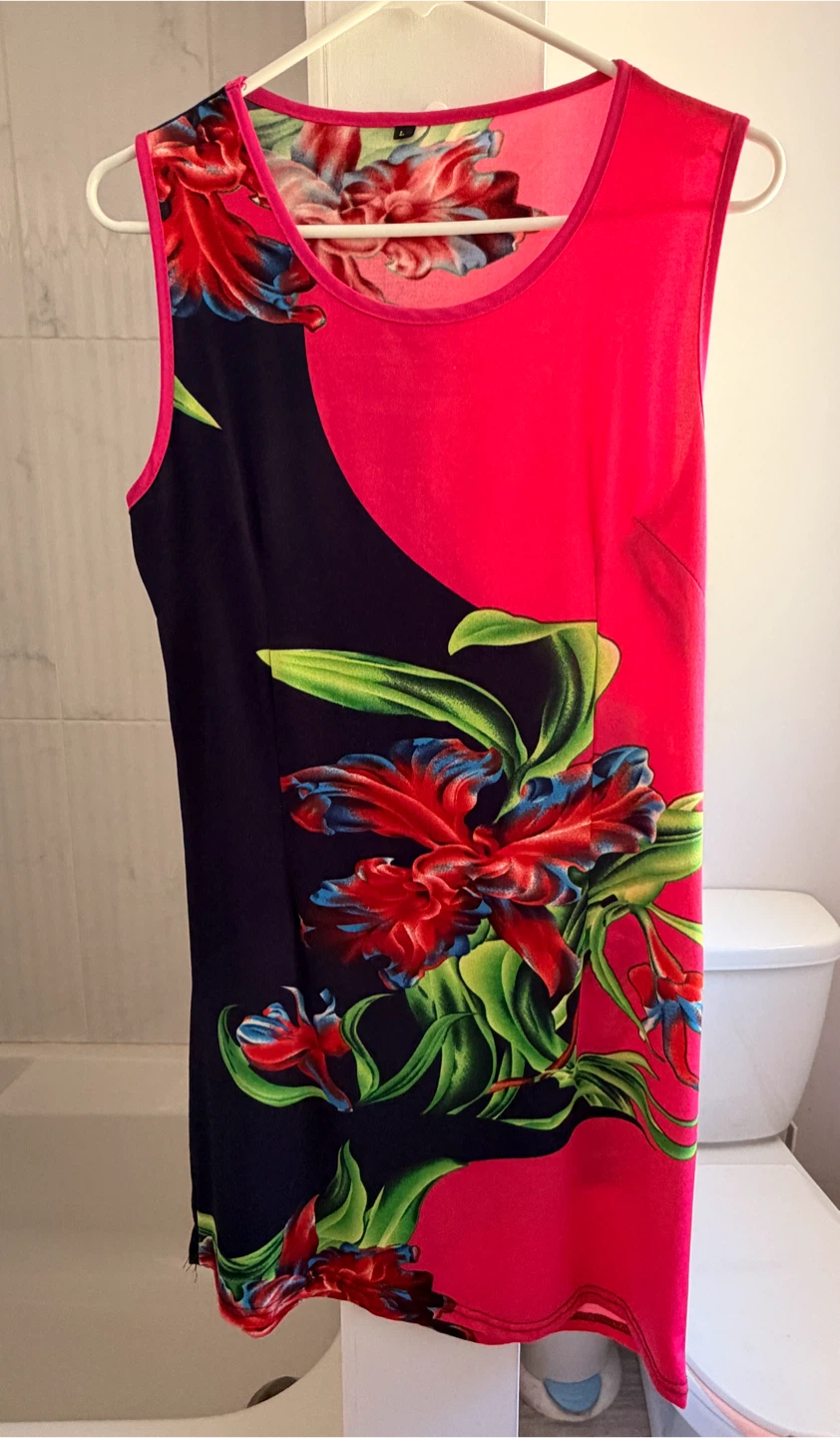 Women's Floral Print Dress with Scarf - photo 2