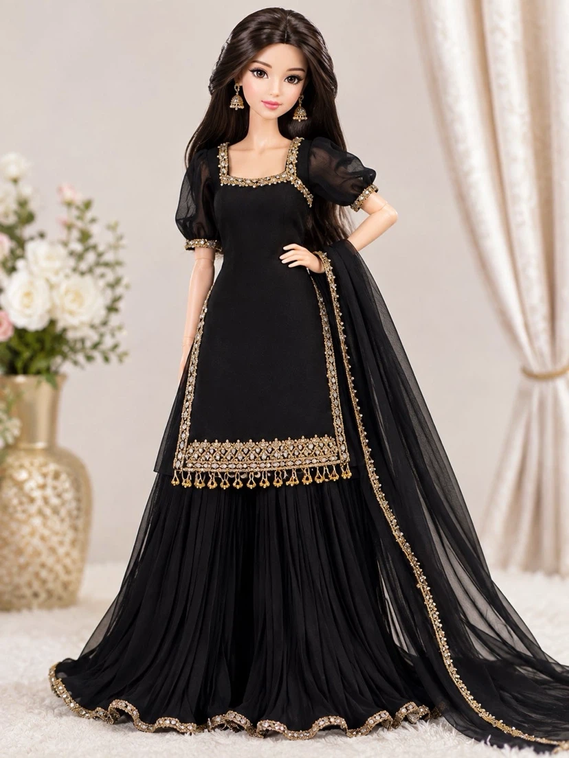 Black Sharara Outfit with Gold Embellishments - photo 2