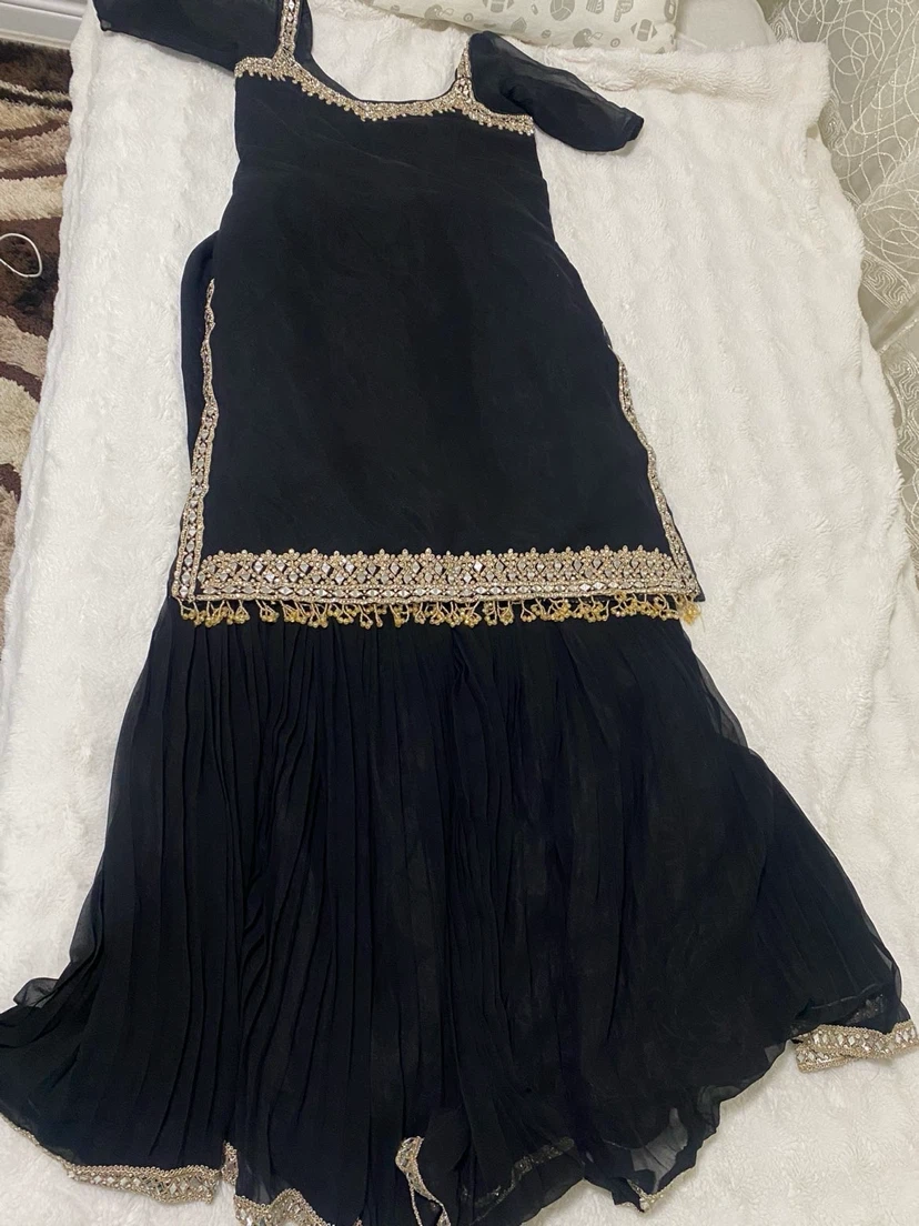 Black Sharara Outfit with Gold Embellishments - photo 3