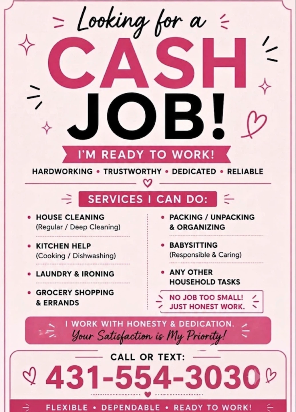 Looking for a Cash Job!