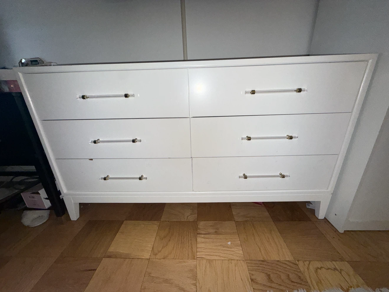 White 6-Drawer Dress with acrylic and gold hardware