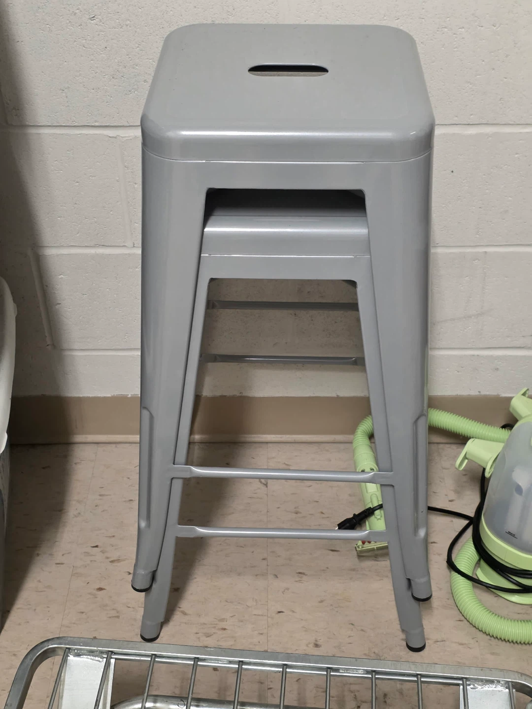 Grey Metal Stackable Stool x 2