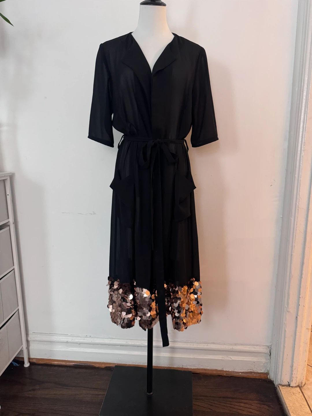 Black Sheer Kimono with Sequin Hem - photo 3