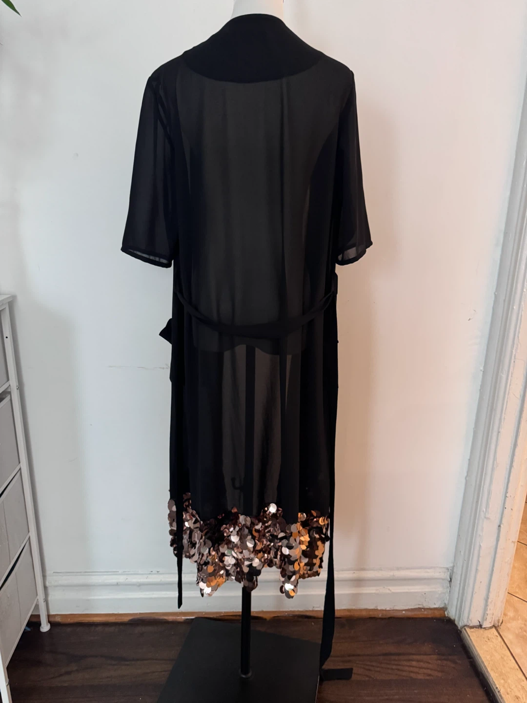 Black Sheer Kimono with Sequin Hem - photo 4