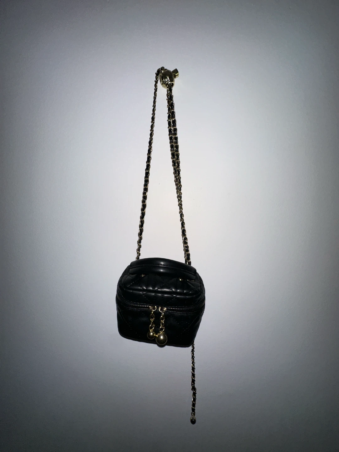 Quilted Black Small Jewelry Travel Case with Chain