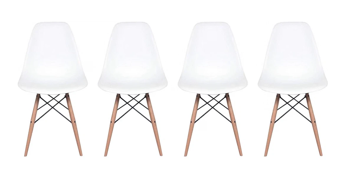 Set of 4 White Dining Chairs with Wooden Legs - photo 2