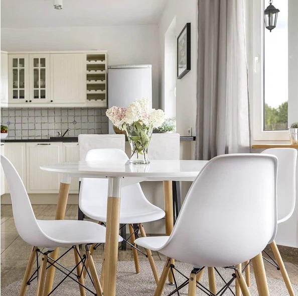 Set of 4 White Dining Chairs with Wooden Legs - photo 4