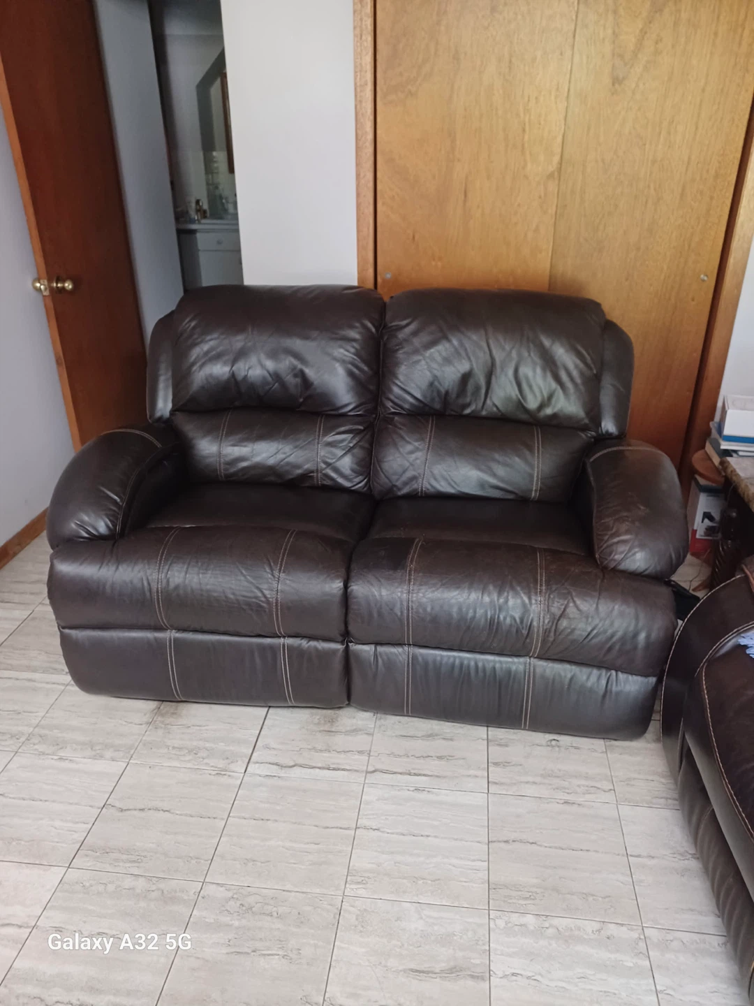 Brown Leather Reclining Sofa - photo 2