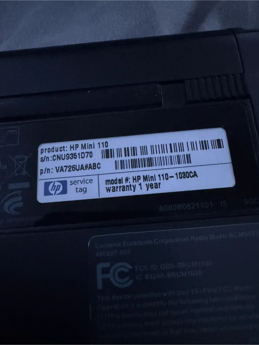 HP Mini 110-1080CA Netbook - Untested - No Charger - photo 4