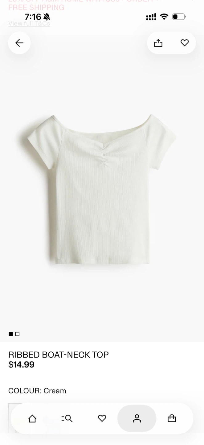 *Brand New* H&M Ribbed Boat-Neck Top - Cream