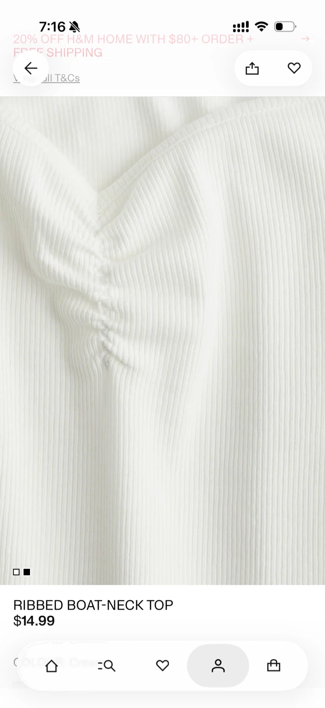 *Brand New* H&M Ribbed Boat-Neck Top - Cream - photo 2