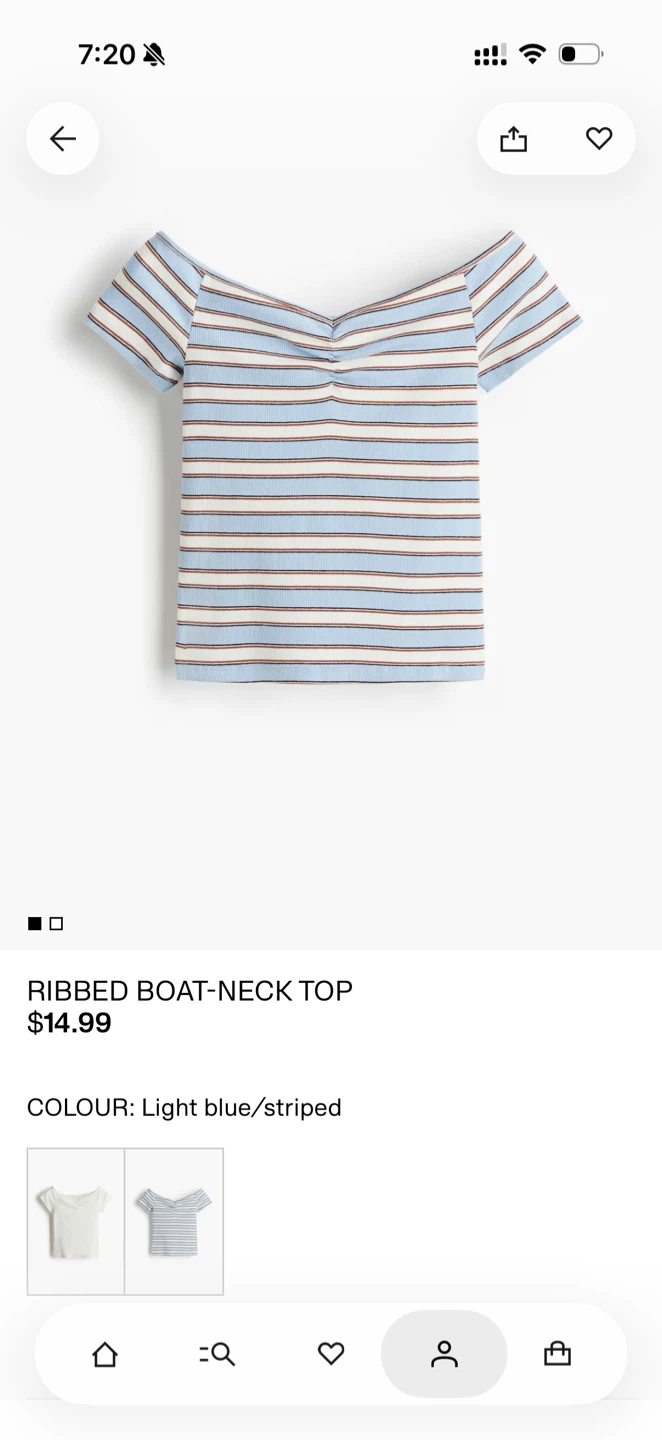*Brand New* Ribbed Boat-Neck Top - Light Blue/Striped