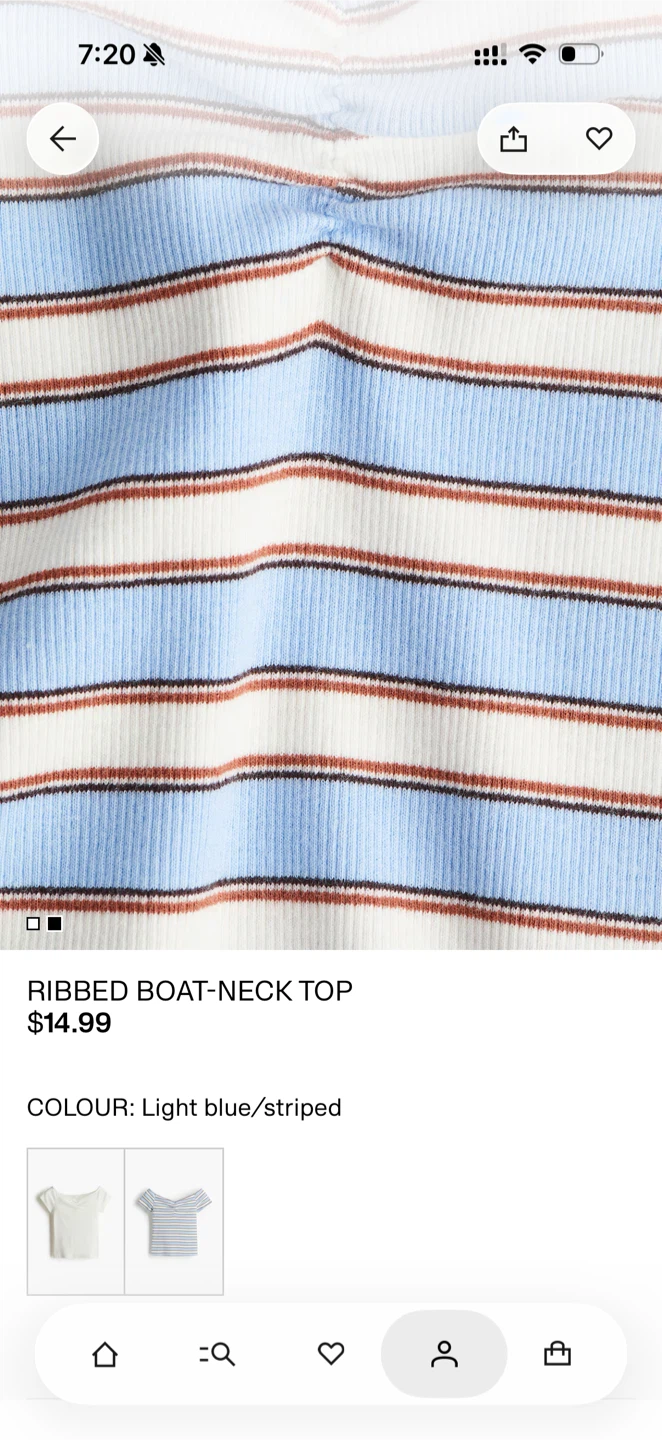 *Brand New* Ribbed Boat-Neck Top - Light Blue/Striped - photo 2