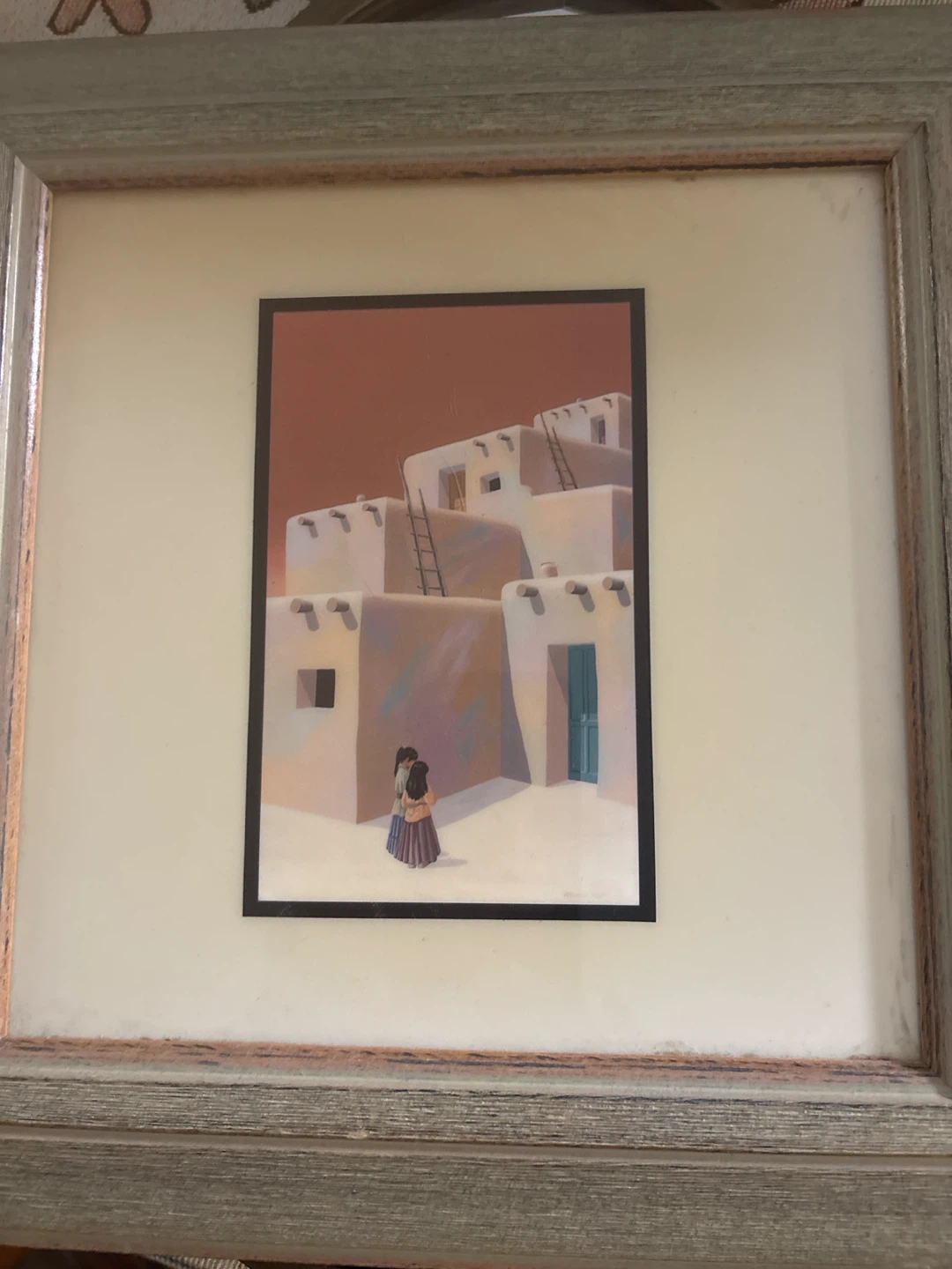Framed Art Print of Pueblo Village with Figures