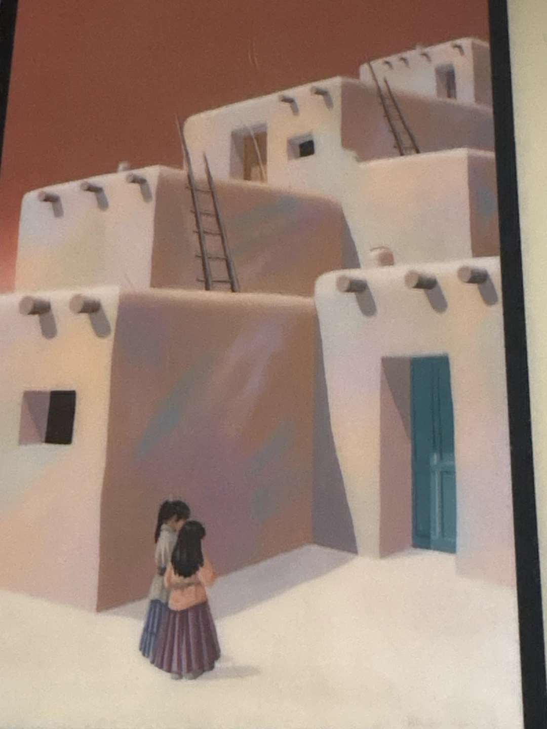 Framed Art Print of Pueblo Village with Figures - photo 2
