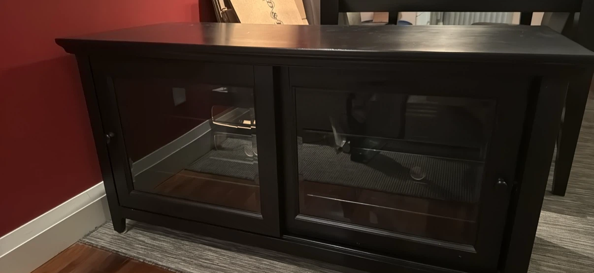 Black TV Stand with Glass Doors - photo 2