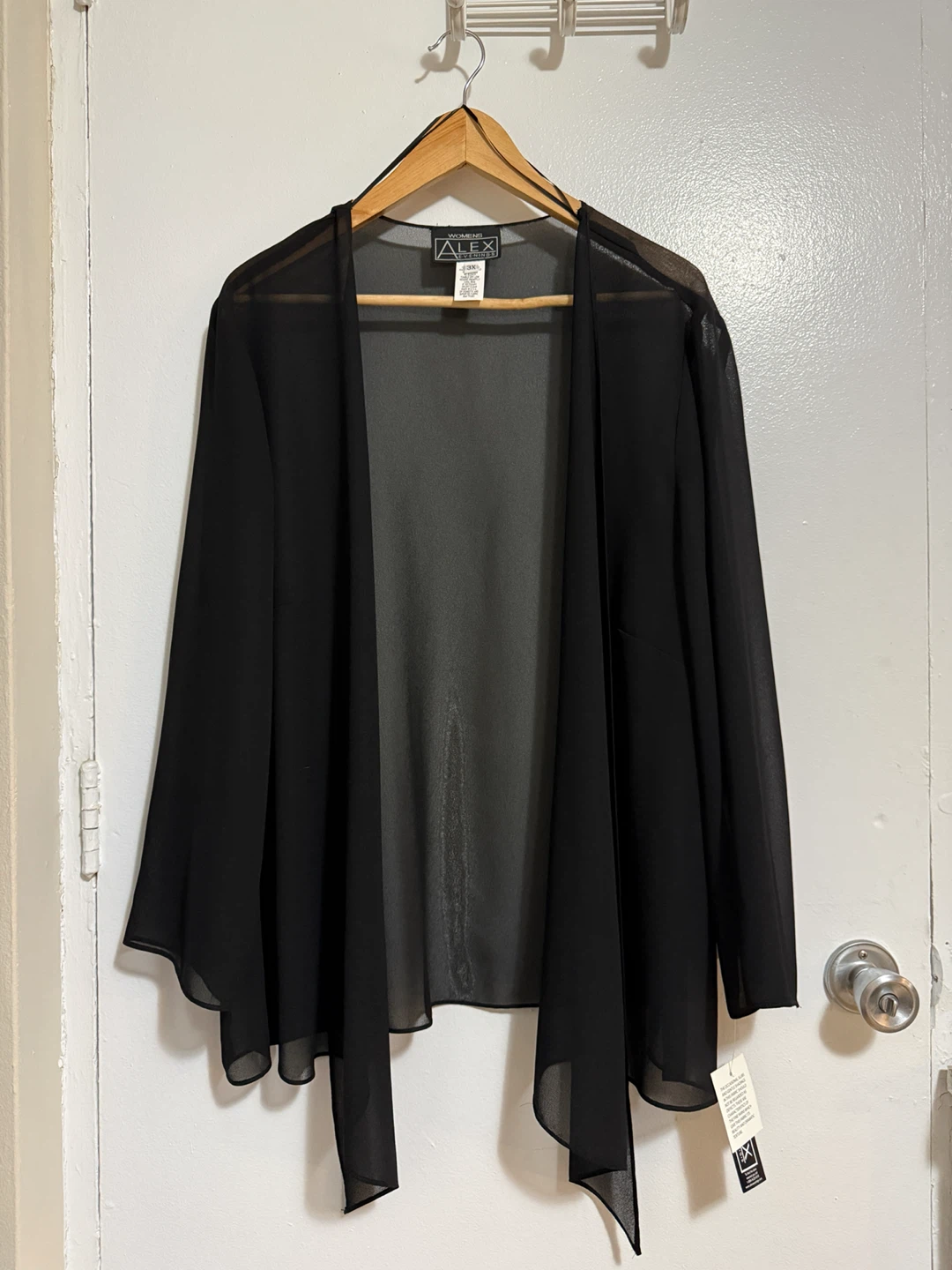 Alex Evenings Womens Black Sheer Waterfall Cardigan